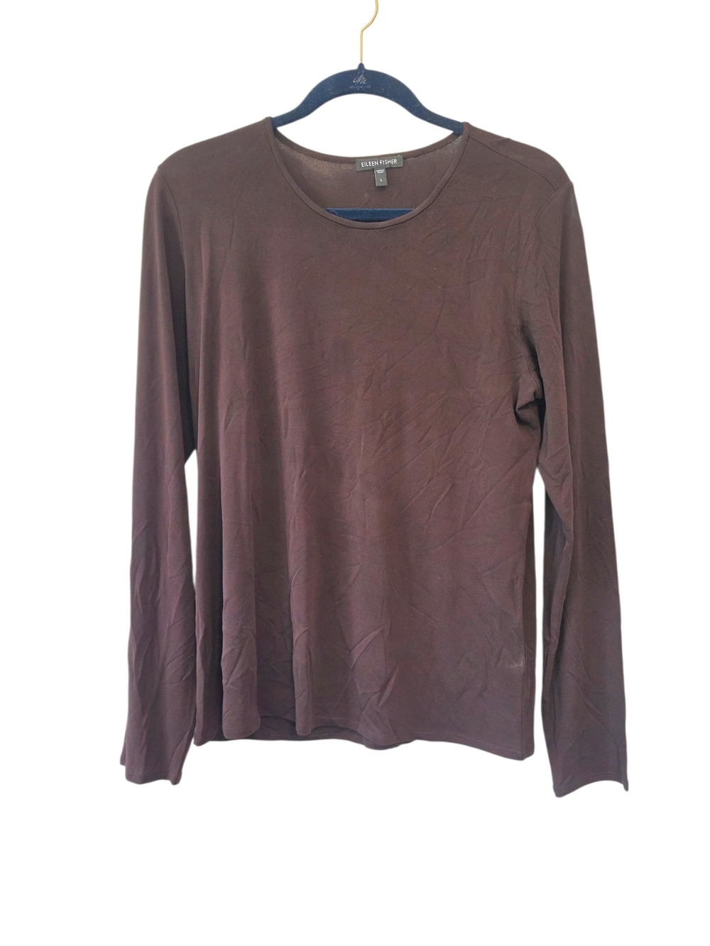 Eileen Fisher Brown 100% Silk Long Sleeve Blouse Size Large
